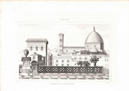 Quadro di  Antiquariato Terrasse de la loge des Lanzi - stampa carta 